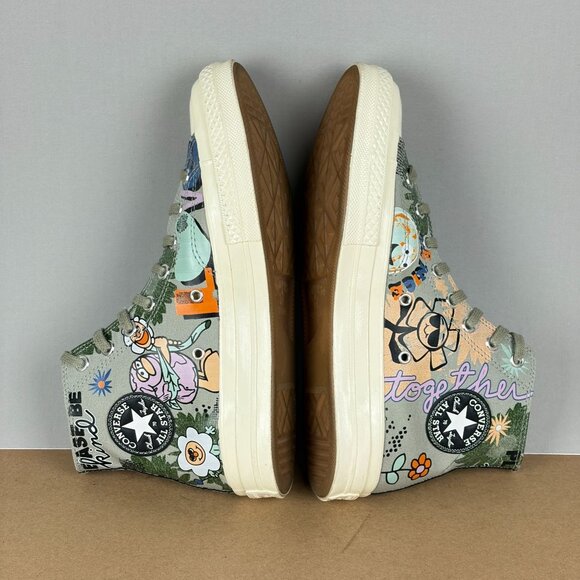Converse Chuck 70 High Top Floral Sneakers Womens 10.5 Gray Sage Lace Up - Picture 6 of 10